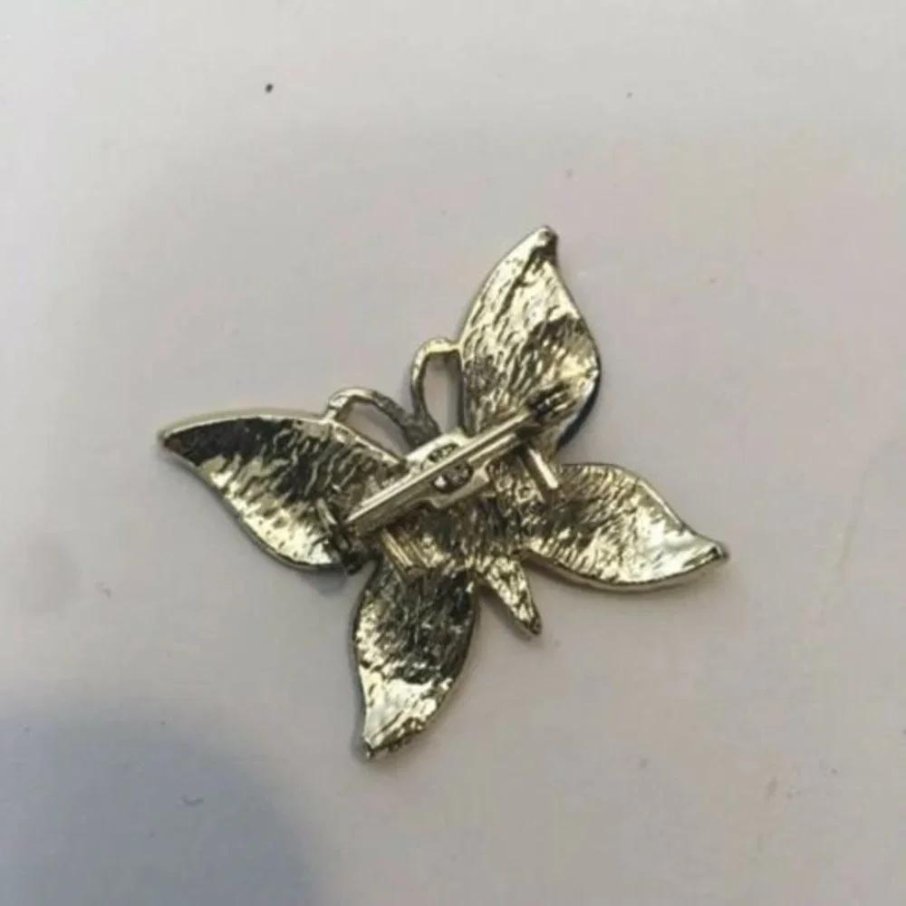 Beautiful BLUE BUTTERFLY BROOCH Lapel PIN Enamel ‎ Rhinestone Gold Tone Jewelry